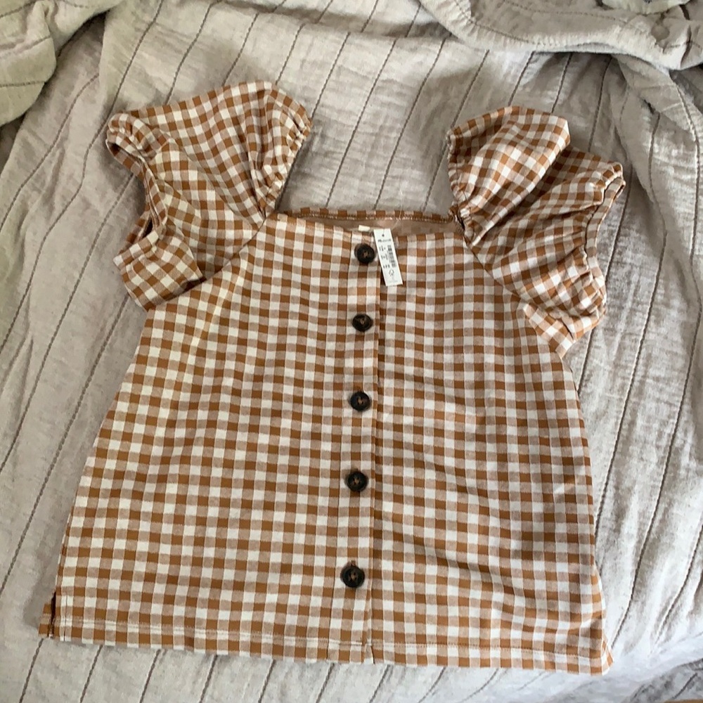 Madewell Womens gingham puff sleeve top NWT
